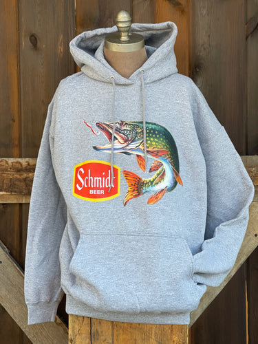 Schmidt Beer Retro Fishing Hoodie- Heather Grey